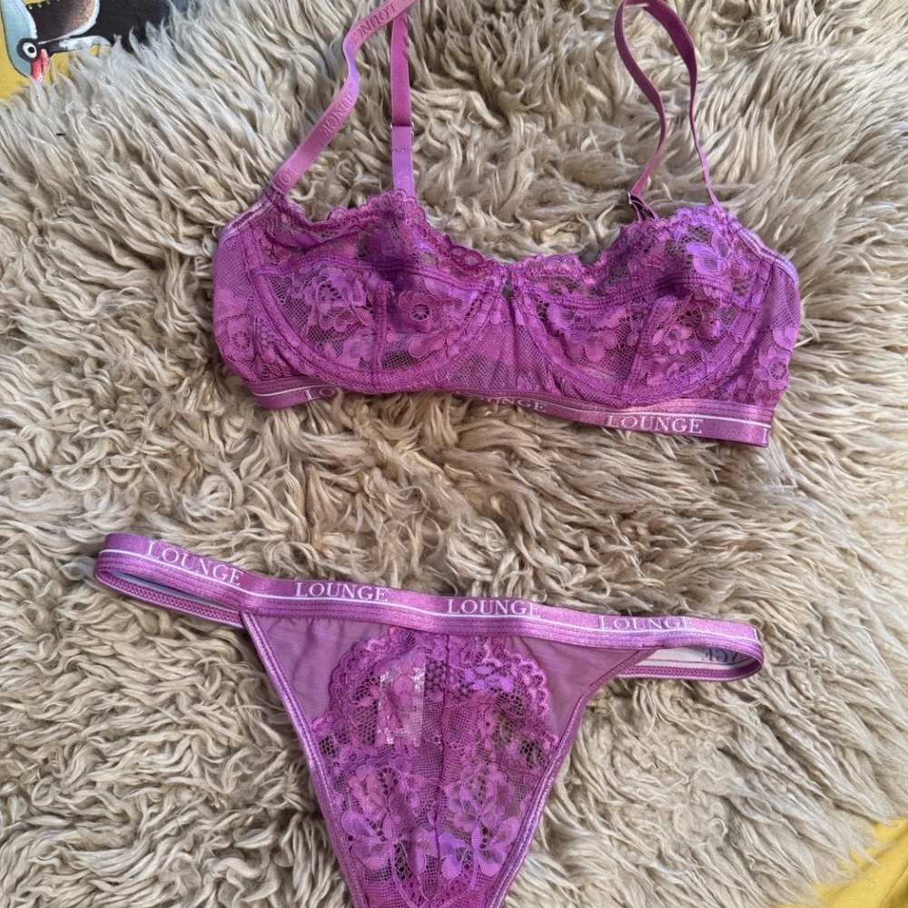 Lounge Underwear Balcony Blossom Bra Thong SET Violet - Picture 2 of 3